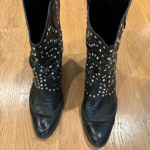 Women's Black Leather Studded Western Boots